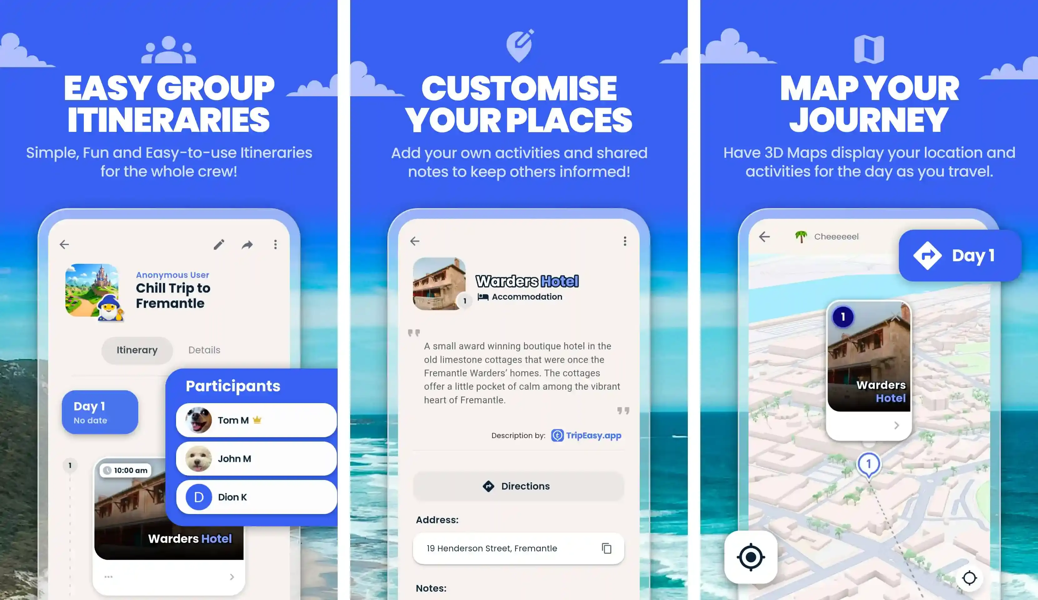 TripEasy itinerary and map preview