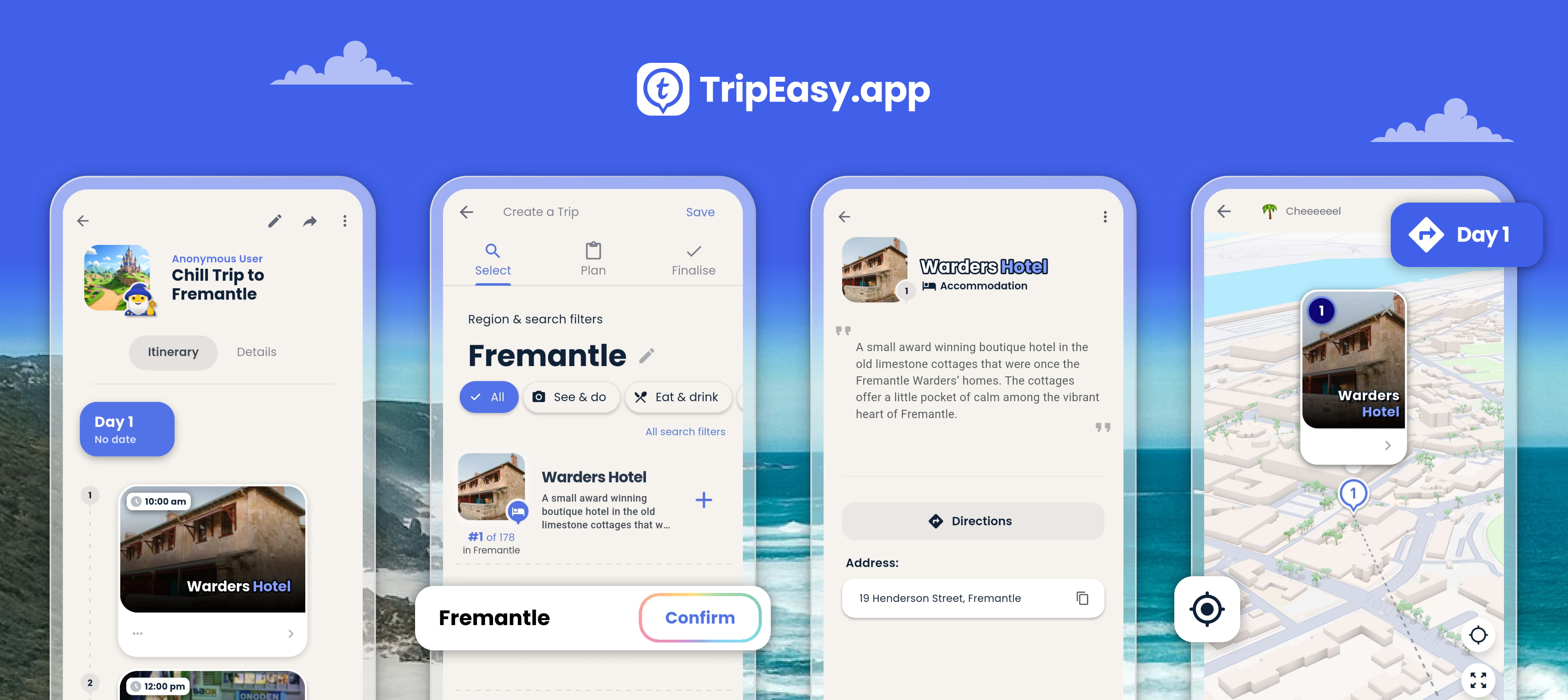 TripEasy app showing a personalised Western Australia itinerary on a phone